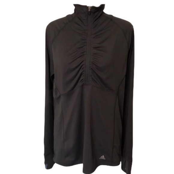 Adidas Performance Climalite Dark Gray ULT Half Zip Ruched Workout Run Yoga Top - Picture 9 of 10